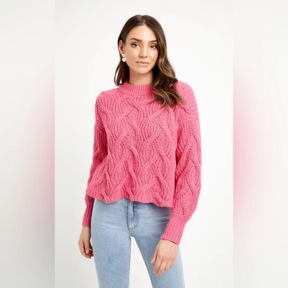 Kookai Switzerland Sweater NWT Hand Knit Pink Cable Knit Relaxed Fit Beautiful! - Picture 2 of 13